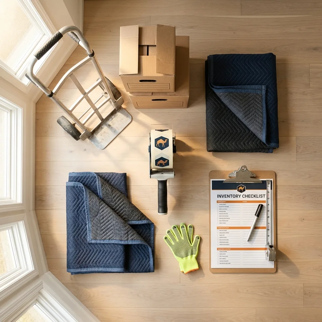 Professional moving supplies and packing materials layout for East Jordan residential relocations